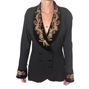 Vintage 90’s Karl Lagerfeld Black embroidered double breasted Suit Jacket